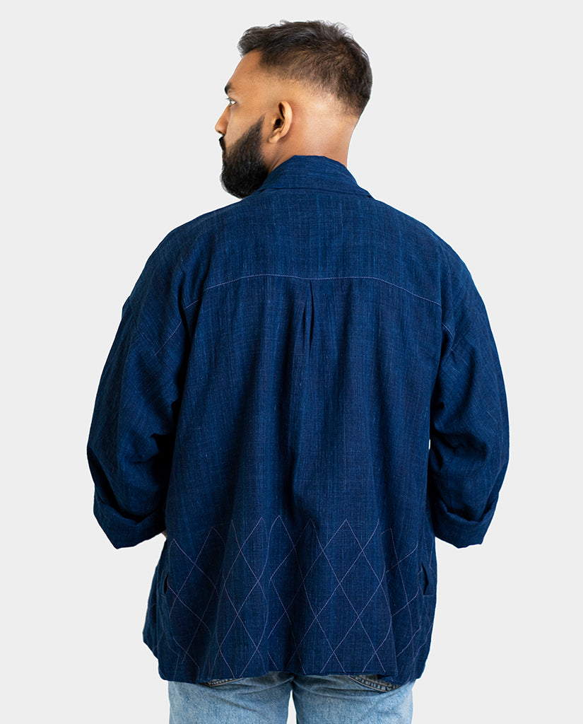 Men’s Indigo Handspun Cotton Kimono Jacket