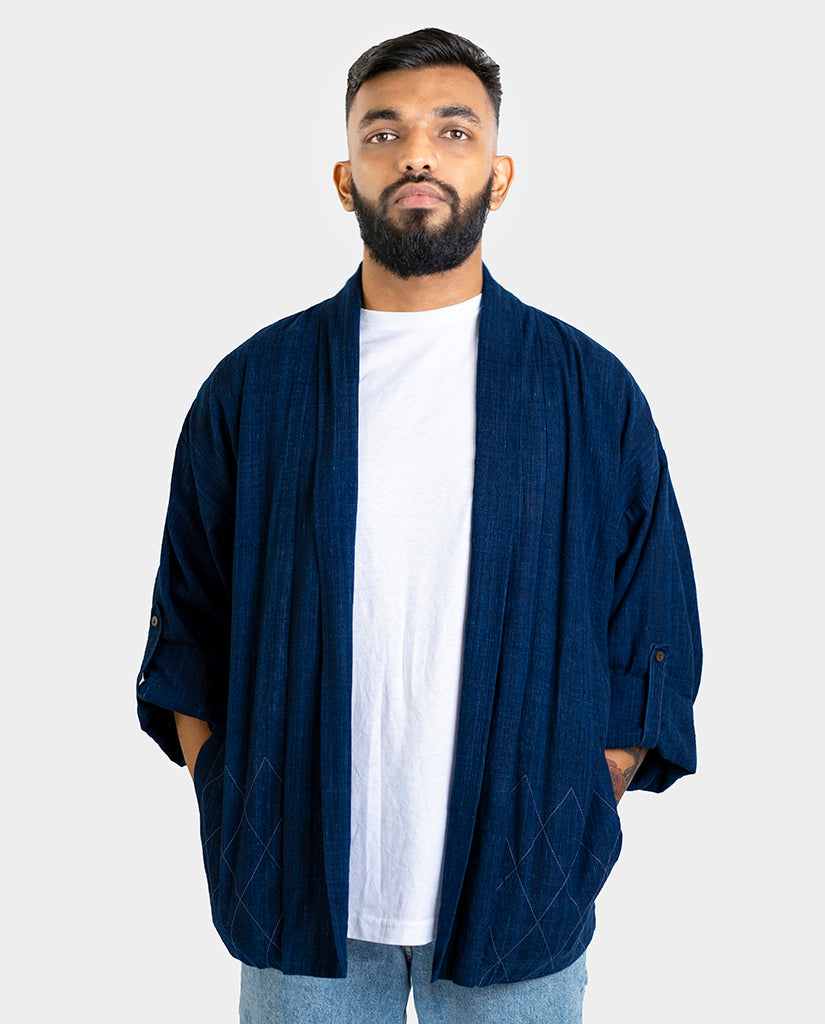 Men’s Indigo Handspun Cotton Kimono Jacket