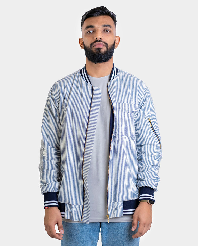 Striped bomber hotsell jacket mens