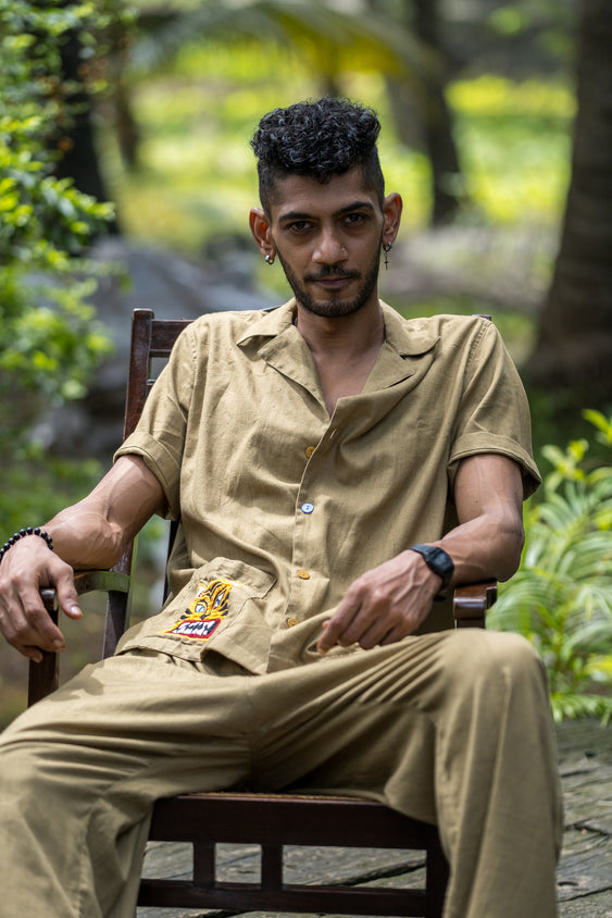 Unisex Handspun and Natural Dyed Khaki Cuban Set