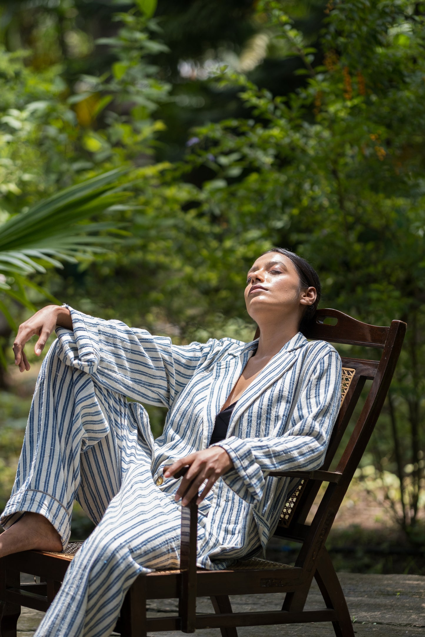 Unisex Handspun Kala Cotton Azure Striped Blazer Set