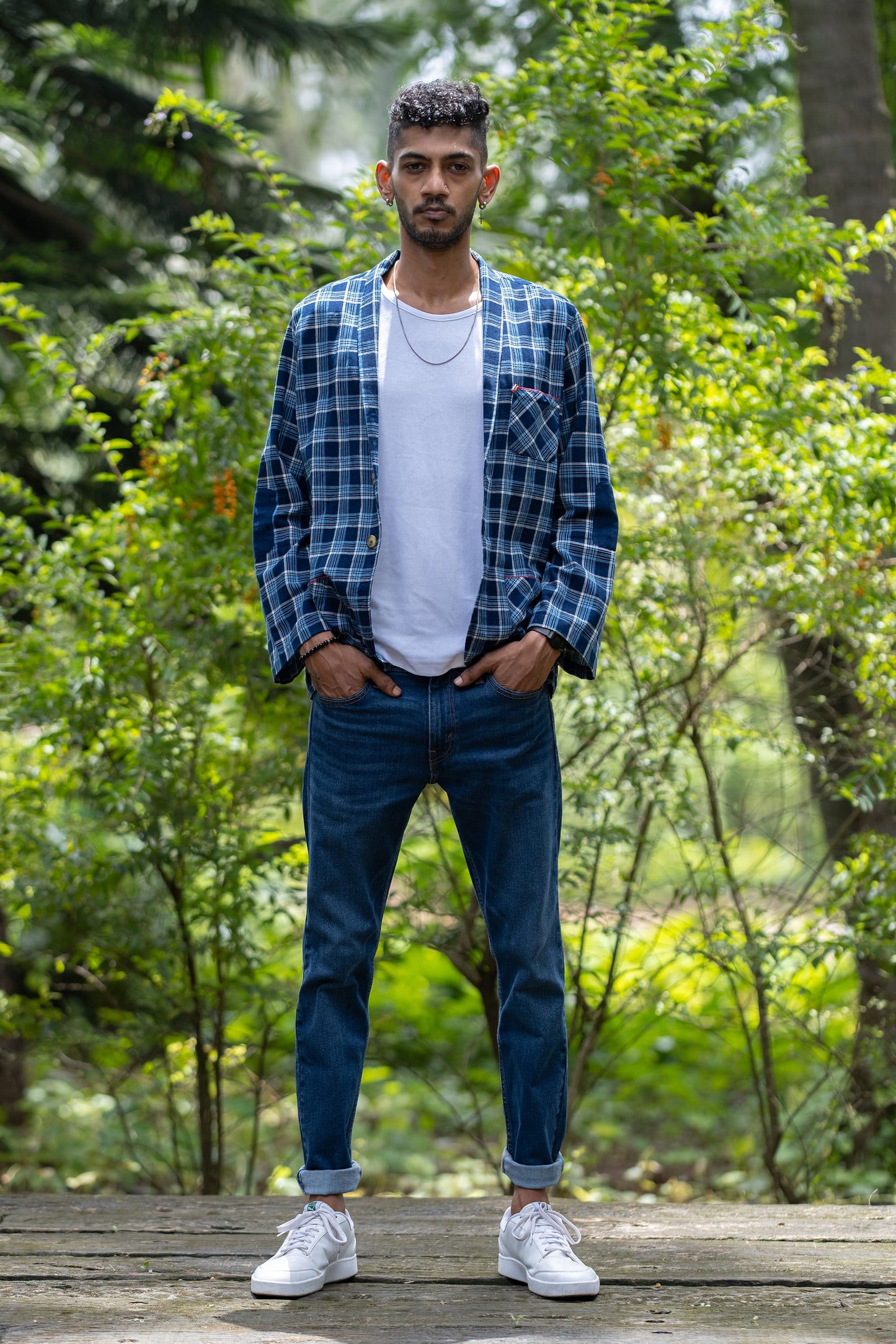 Unisex Handspun Blue Checks Vintage Jacket