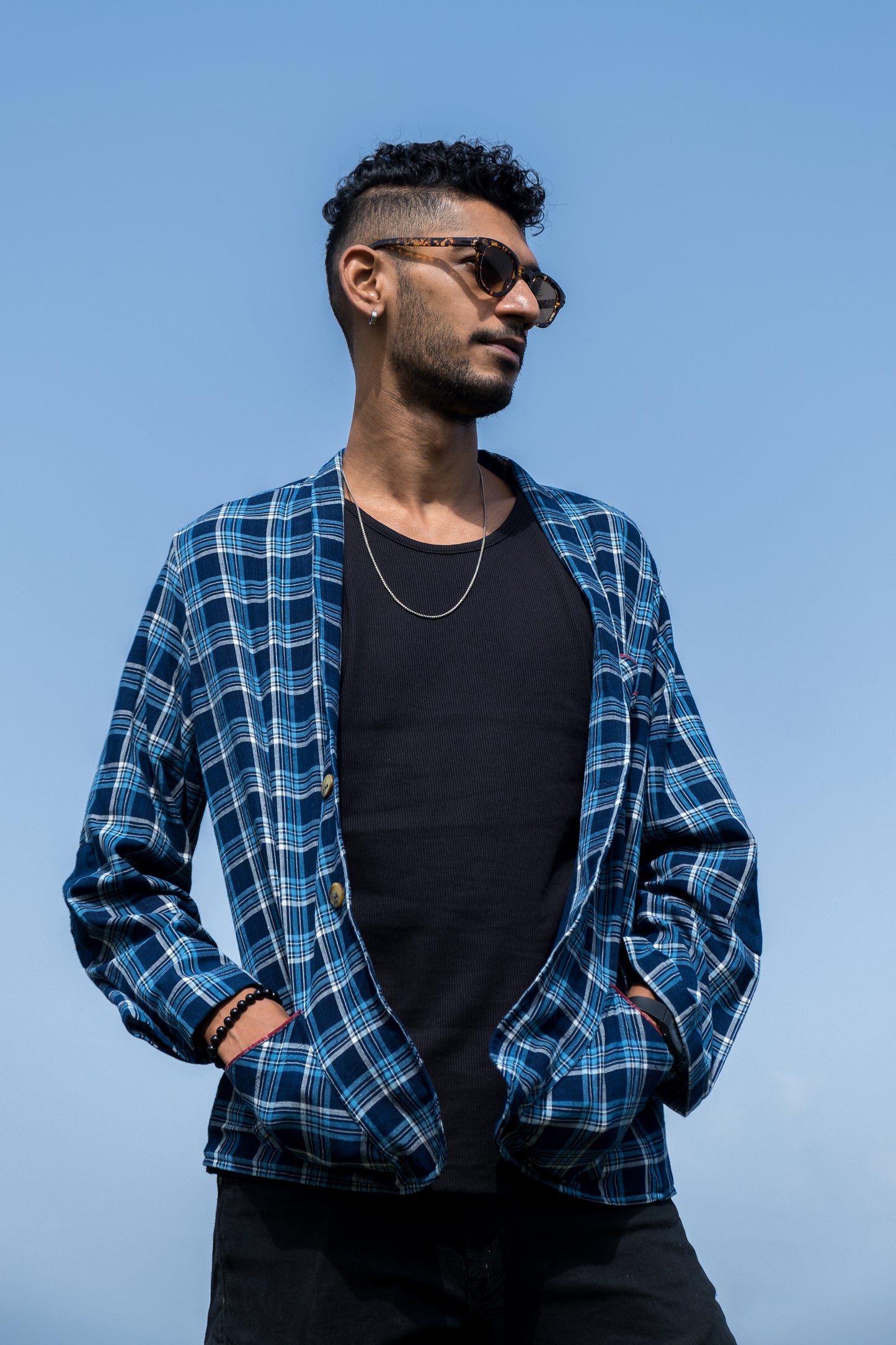 Unisex Handspun Blue Checks Vintage Jacket