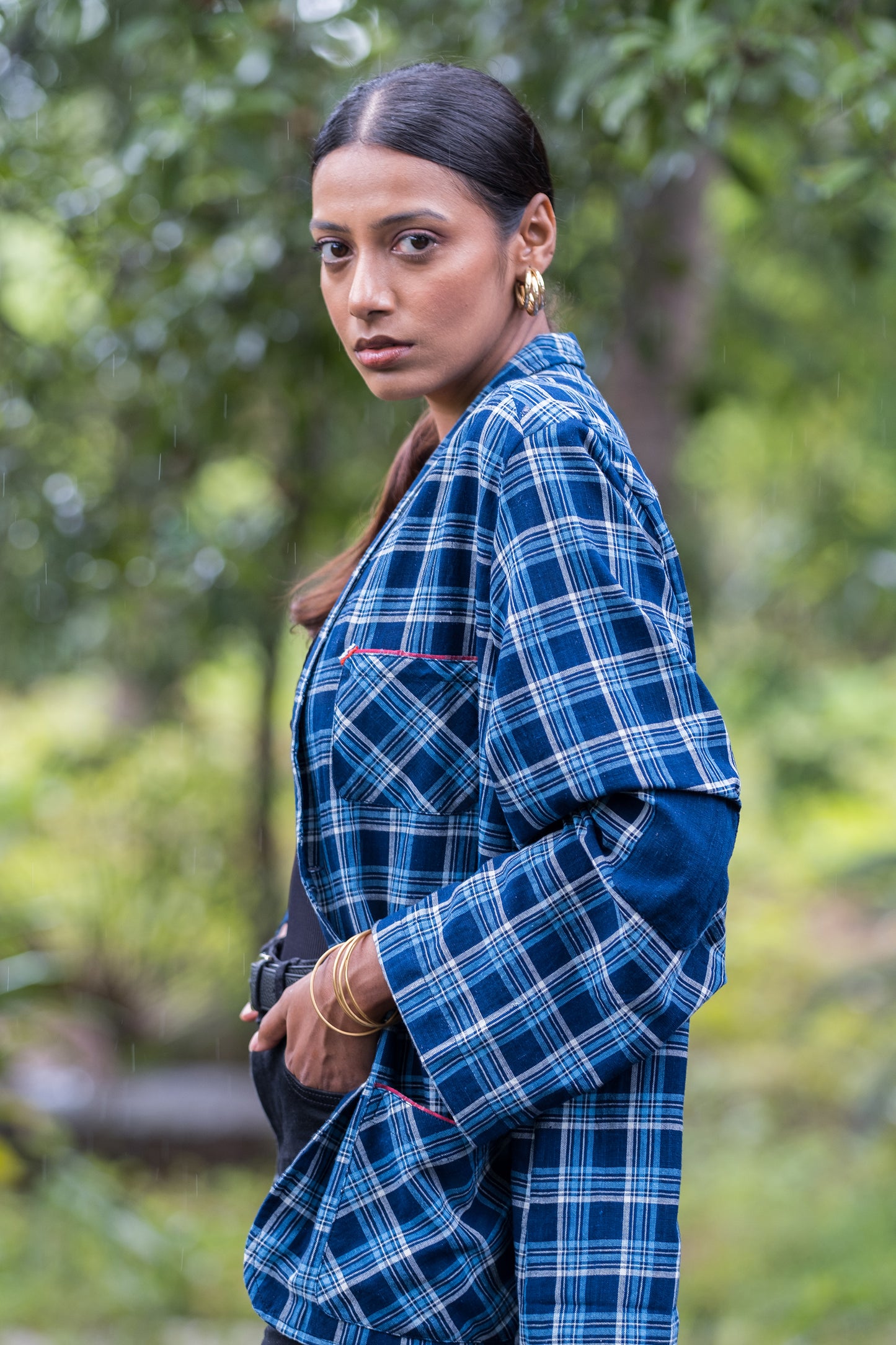 Unisex Handspun Blue Checks Vintage Jacket