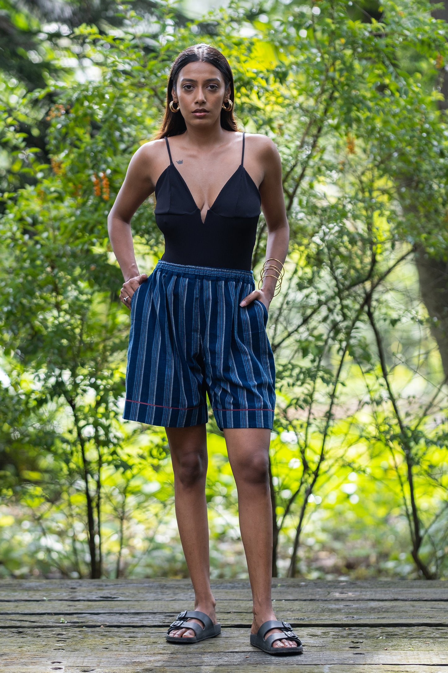 Unisex Handspun Relaxed Shorts in Indigo